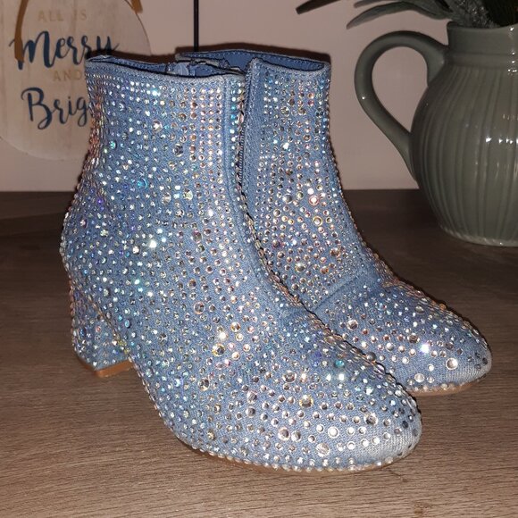 Girls Rhinestone Bling Denim Booties - Size: 11 - Picture 1 of 12